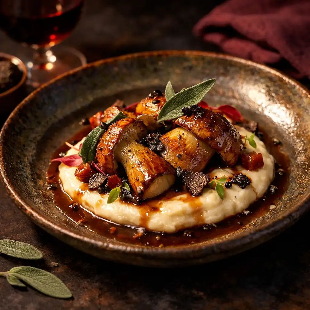 Création d’automne : cèpes rôtis sur purée de panais, jus de veau à la truffe