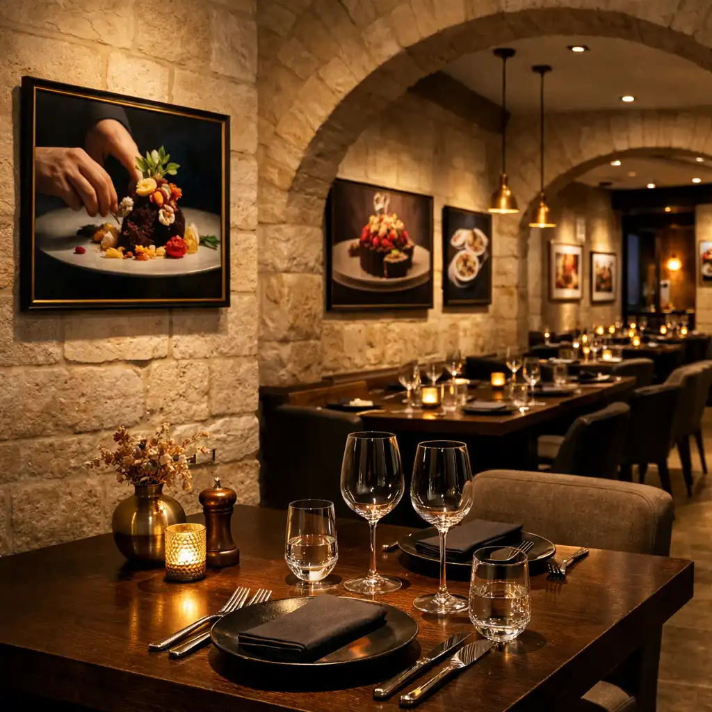 Vue de l’intérieur du restaurant L’Art des Saveurs, conçu comme une galerie d’art