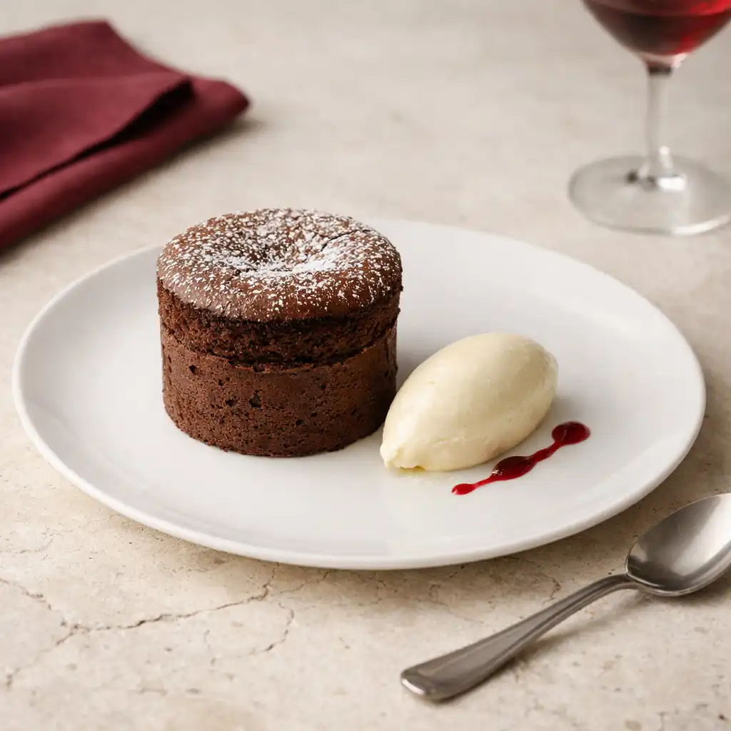 Soufflé au chocolat grand cru, glace vanille
